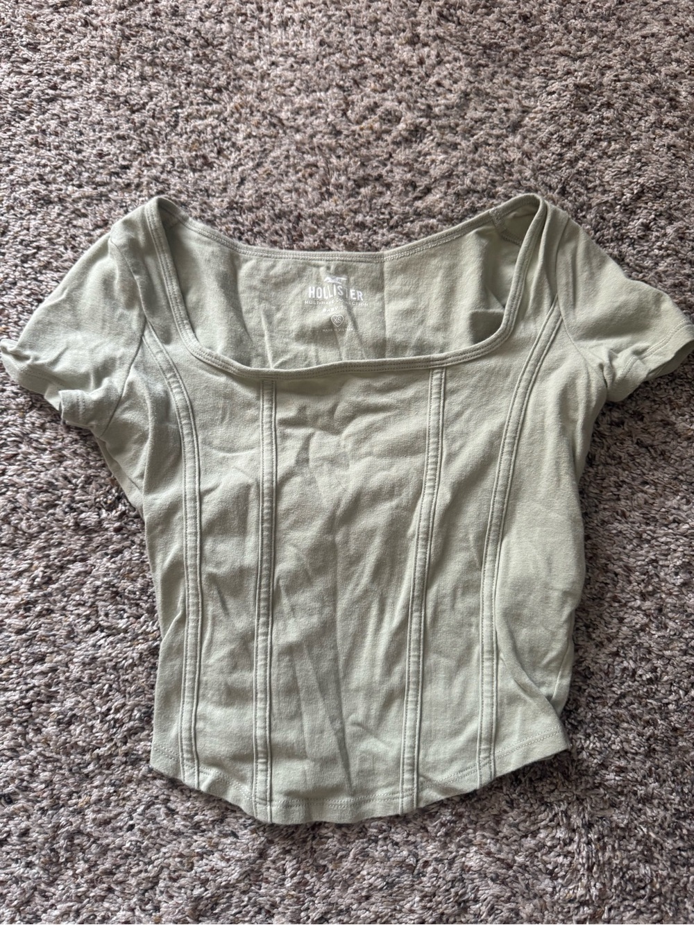 Hollister Sage Green Square-Neck Short Sleeve Crop Top